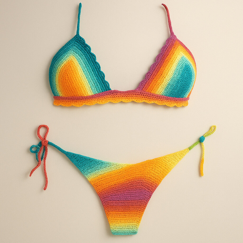 Bikini croșetat multicolor din două piese,bumbac, handmade | Marina Elifer - Marinaelifer