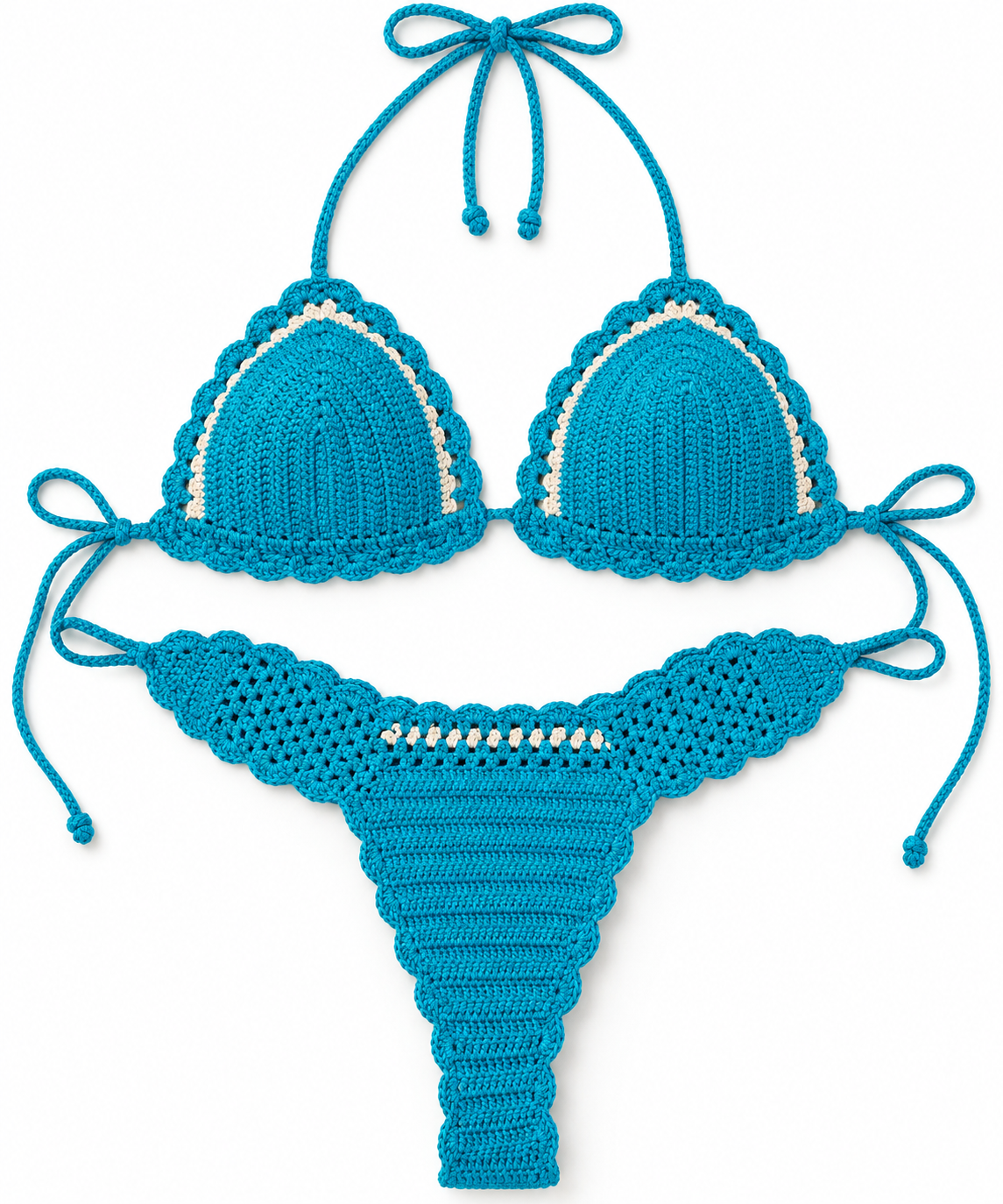 Costum de Baie Croșetat Turcoaz „Aqua Marina” – Bikini Tanga Handmade | Marina Elifer