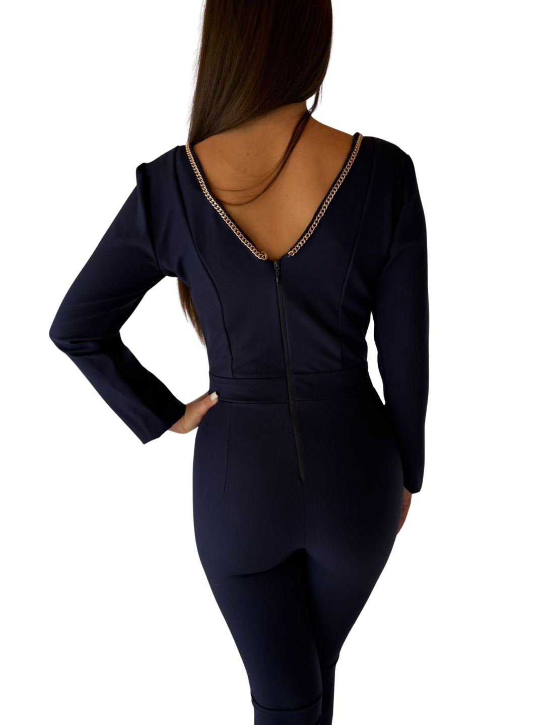 salopeta bleumarin cu lant auriu