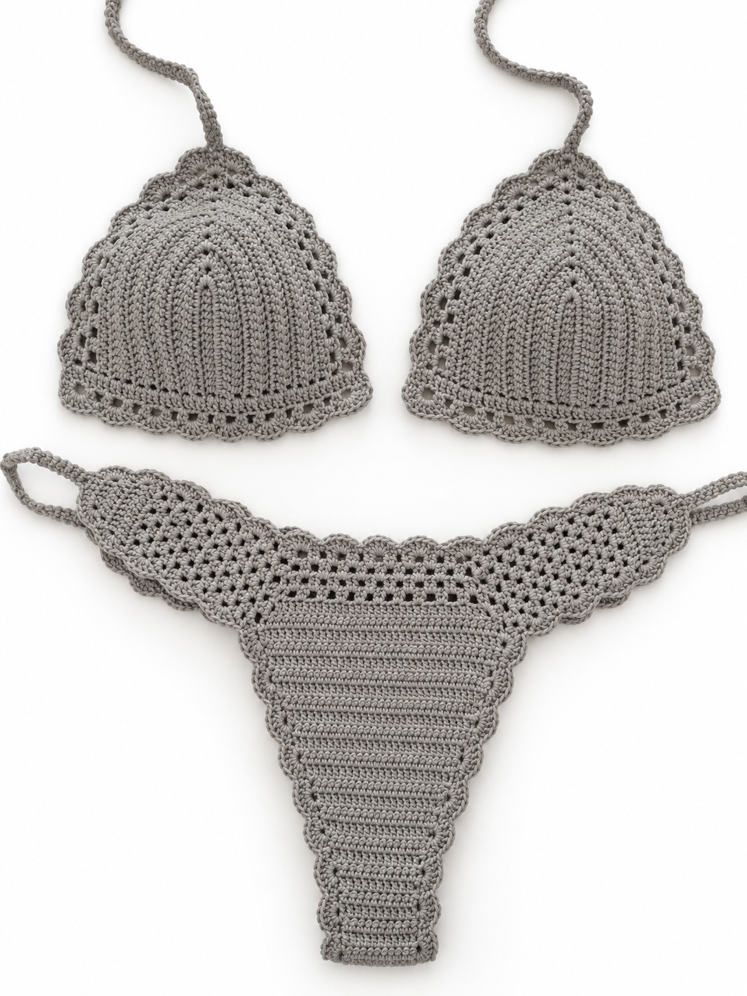 Costum de baie croșetat gri „Silver Pearl” – bikini tanga handmade Marina Elifer...