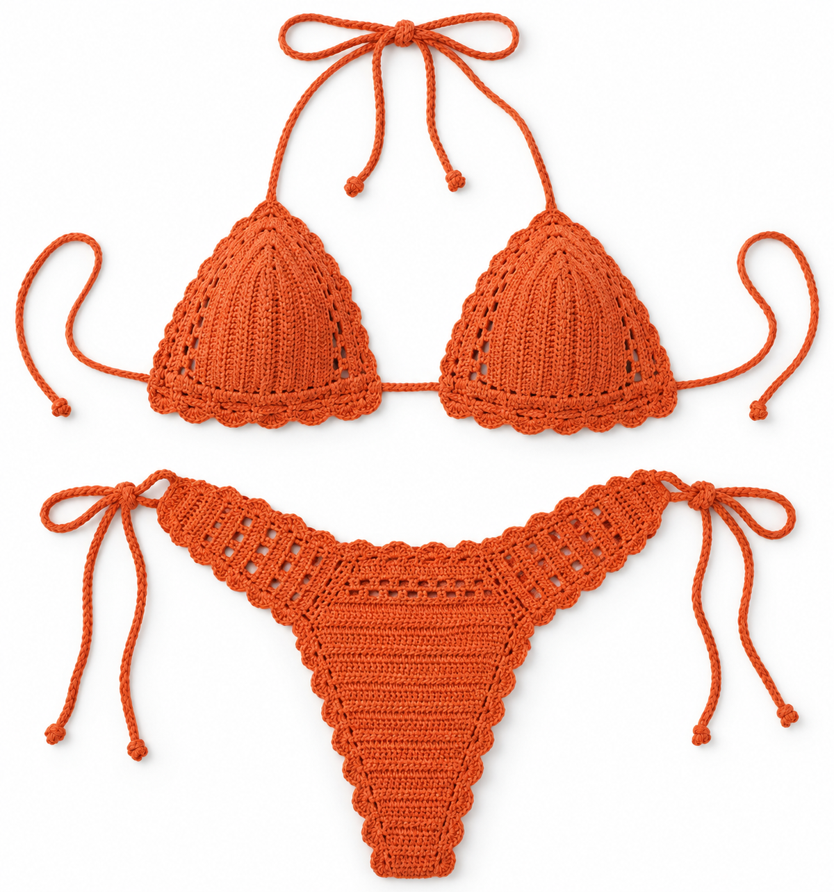 Costum de Baie Croșetat Portocaliu „Coral Sunset” – Bikini Tanga Handmade | Marina Elifer